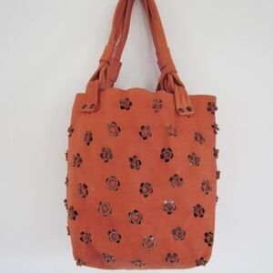 Anthropologie Leather Handbag Bag Tote Flower Cutouts by Alchimia Made In Italy